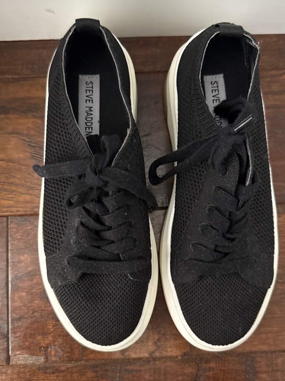 Steve Madden Woman’s Black Knit Lace-Up Sneakers
